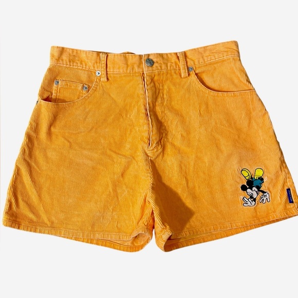 VTG 90s Disney Mickey Mouse Unlimited Jerry Leigh Orange Corduroy Mom Shorts - Picture 1 of 6